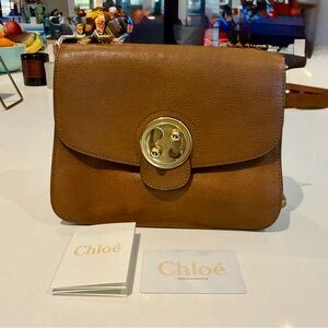 Authentic Chloé Lexa Shoulder Bag - Caramel Grained Leather & Gold Hardware